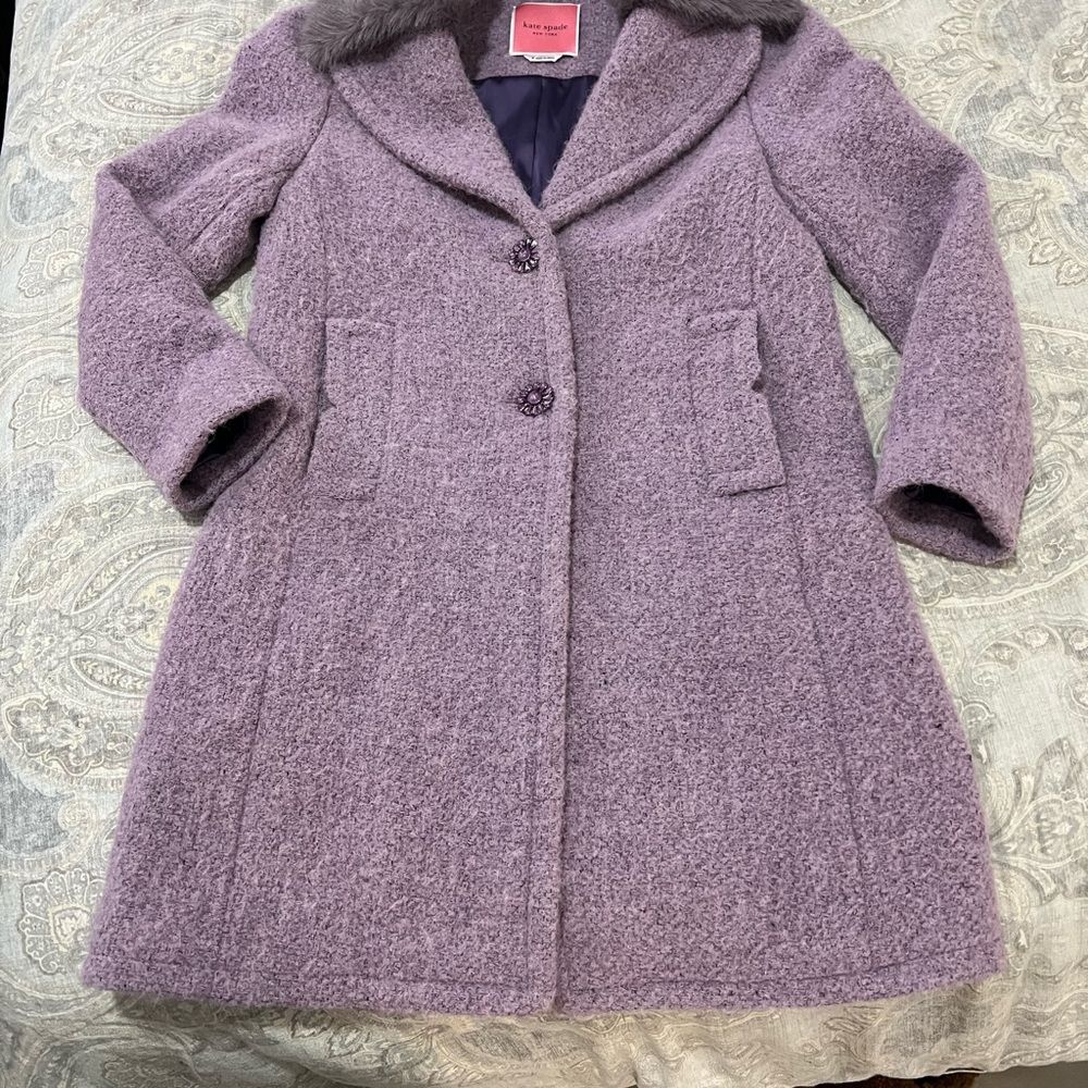 COPY - EUC Kate Spade New York Coat, lavender with removable faux fur collar EU…